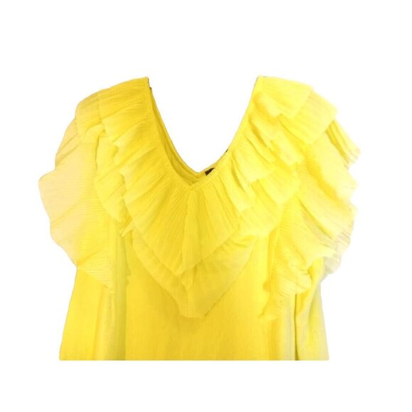 Andrew Marc New York Blouse Top Womens Size XL Canary Yellow Ruffles Boho Style - Picture 5 of 6